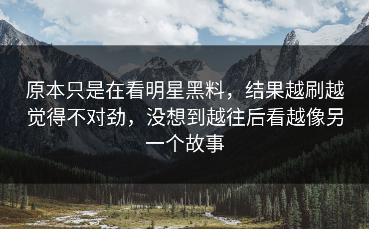 原本只是在看明星黑料，结果越刷越觉得不对劲，没想到越往后看越像另一个故事