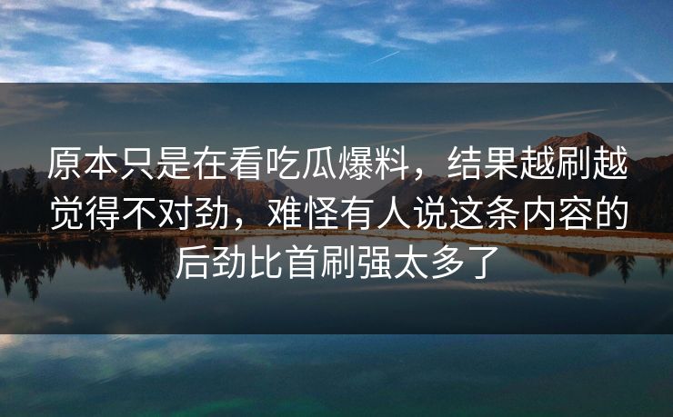 原本只是在看吃瓜爆料，结果越刷越觉得不对劲，难怪有人说这条内容的后劲比首刷强太多了
