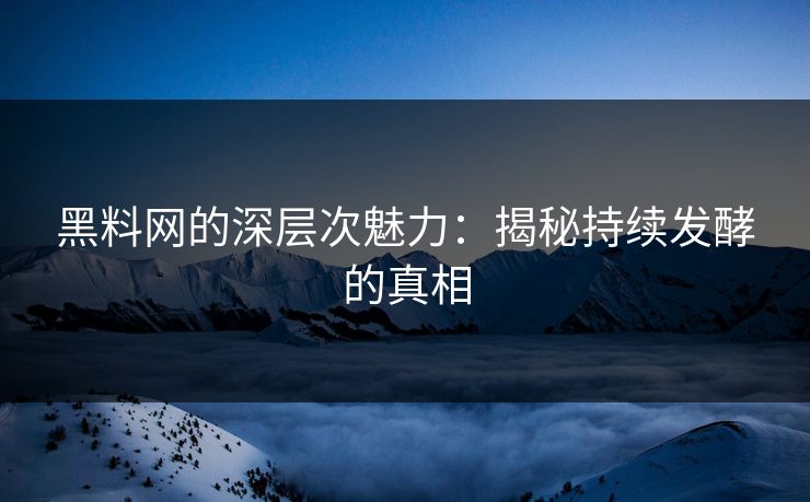 黑料网的深层次魅力：揭秘持续发酵的真相
